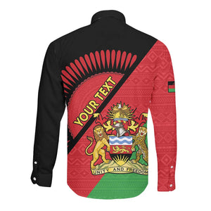 Personalized Afro Malawi Long Sleeve Button Shirt Coat Of Arms - Southeastern Africa Pattern