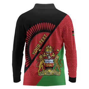 Personalized Afro Malawi Long Sleeve Polo Shirt Coat Of Arms - Southeastern Africa Pattern