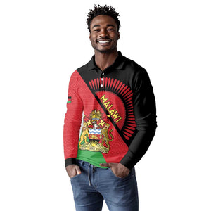 Personalized Afro Malawi Long Sleeve Polo Shirt Coat Of Arms - Southeastern Africa Pattern