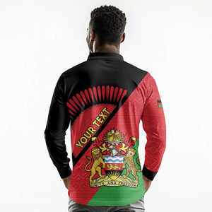 Personalized Afro Malawi Long Sleeve Polo Shirt Coat Of Arms - Southeastern Africa Pattern