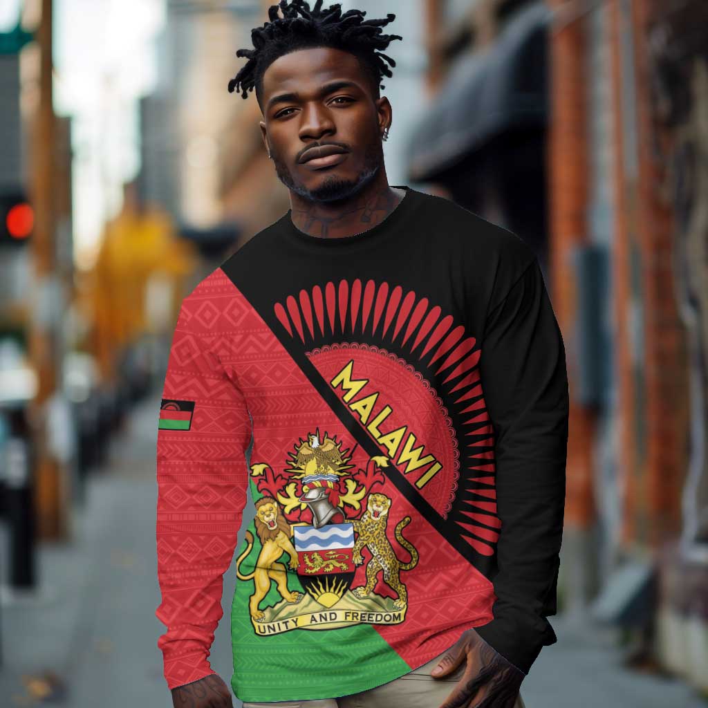 Personalized Afro Malawi Long Sleeve Shirt Coat Of Arms - Southeastern Africa Pattern