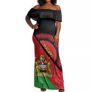 Personalized Afro Malawi Off Shoulder Maxi Dress Coat Of Arms - Southeastern Africa Pattern