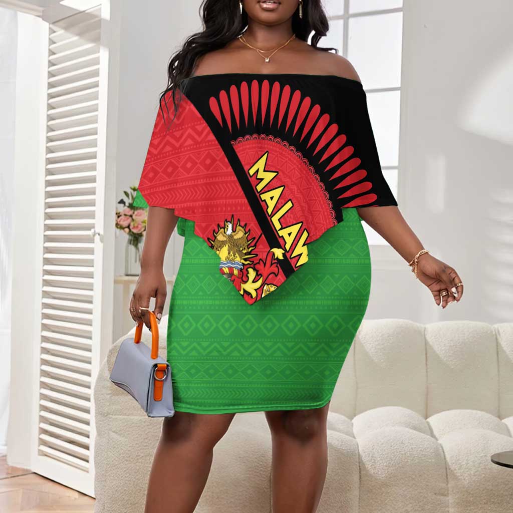 Personalized Afro Malawi Off Shoulder Short Dress Coat Of Arms - Southeastern Africa Pattern