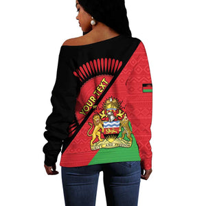 Personalized Afro Malawi Off Shoulder Sweater Coat Of Arms - Southeastern Africa Pattern