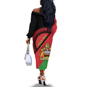 Personalized Afro Malawi Off The Shoulder Long Sleeve Dress Coat Of Arms - Southeastern Africa Pattern