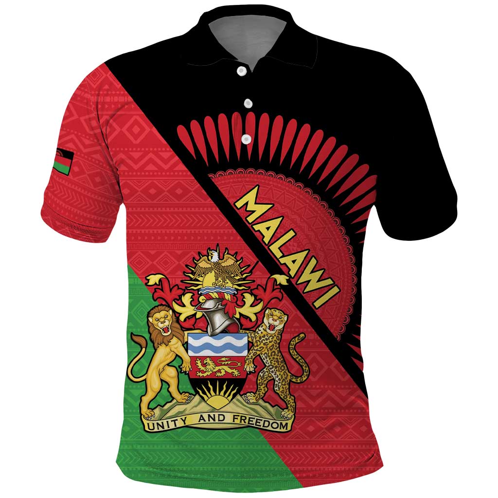 Personalized Afro Malawi Polo Shirt Coat Of Arms - Southeastern Africa Pattern