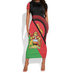 Personalized Afro Malawi Short Sleeve Bodycon Dress Coat Of Arms - Southeastern Africa Pattern LT15