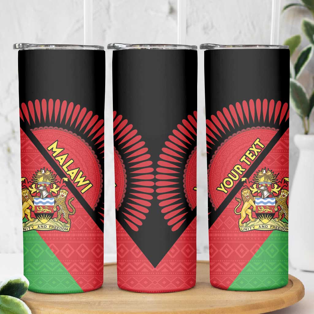 Personalized Afro Malawi Skinny Tumbler Coat Of Arms - Southeastern Africa Pattern