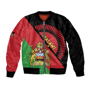 Personalized Afro Malawi Sleeve Zip Bomber Jacket Coat Of Arms - Southeastern Africa Pattern