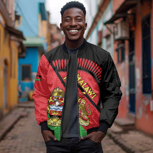 Personalized Afro Malawi Sleeve Zip Bomber Jacket Coat Of Arms - Southeastern Africa Pattern