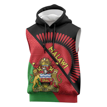 Personalized Afro Malawi Sleeveless Hoodie Coat Of Arms - Southeastern Africa Pattern - African Pride