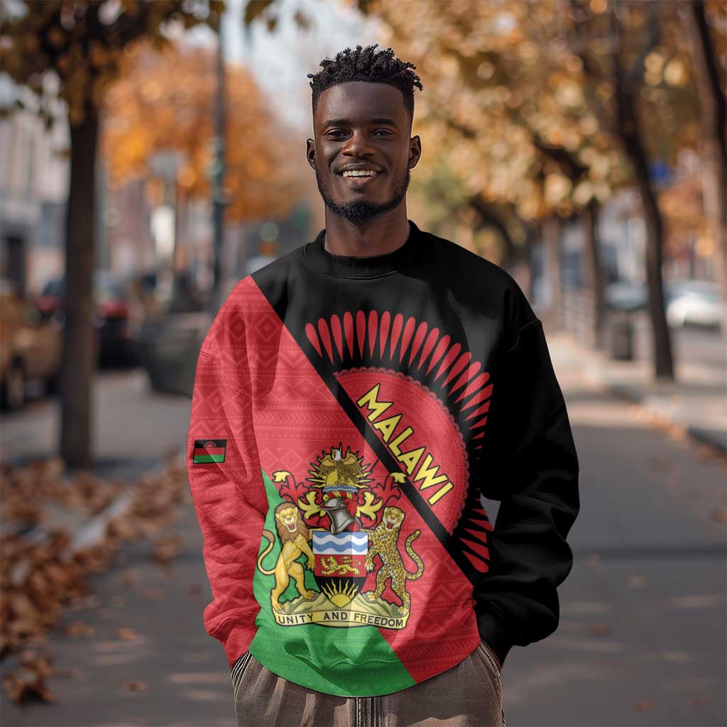 Personalized Afro Malawi Sweatshirt Coat Of Arms - Southeastern Africa Pattern