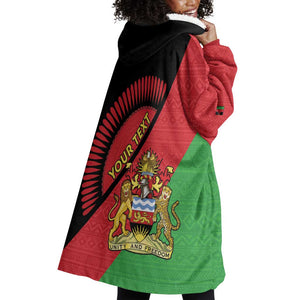 Personalized Afro Malawi Wearable Blanket Hoodie Coat Of Arms - Southeastern Africa Pattern