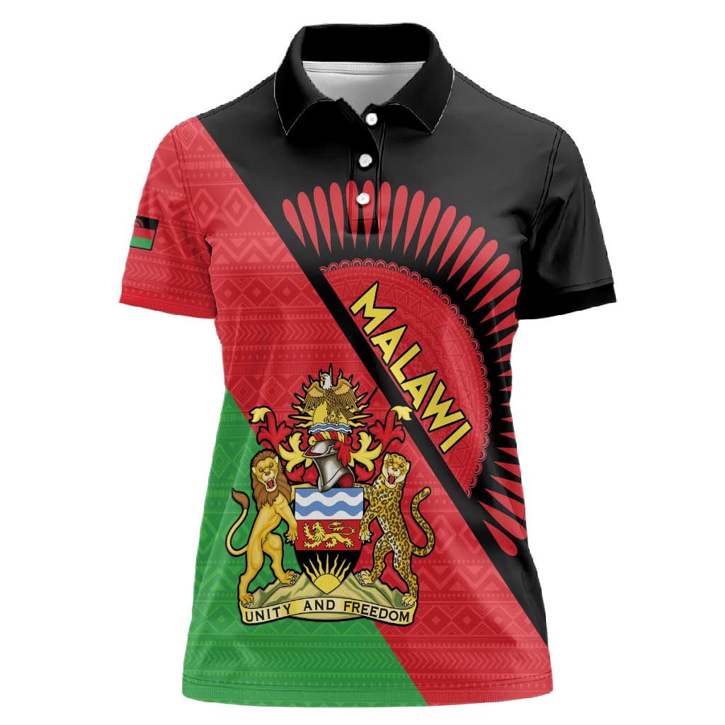 Personalized Afro Malawi Women Polo Shirt Coat Of Arms - Southeastern Africa Pattern