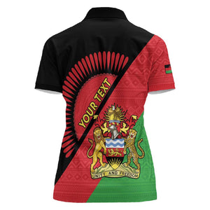 Personalized Afro Malawi Women Polo Shirt Coat Of Arms - Southeastern Africa Pattern