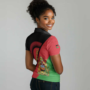 Personalized Afro Malawi Women Polo Shirt Coat Of Arms - Southeastern Africa Pattern