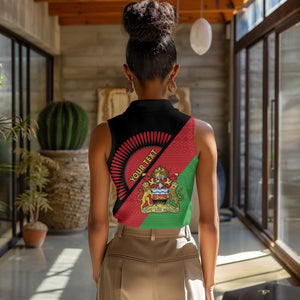 Personalized Afro Malawi Women Sleeveless Polo Shirt Coat Of Arms - Southeastern Africa Pattern