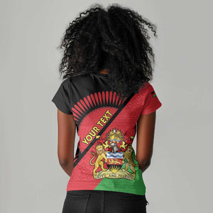 Personalized Afro Malawi Women V-Neck T-Shirt Coat Of Arms - Southeastern Africa Pattern