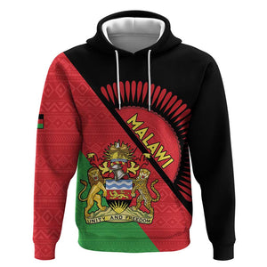 Personalized Afro Malawi Zip Hoodie Coat Of Arms - Southeastern Africa Pattern