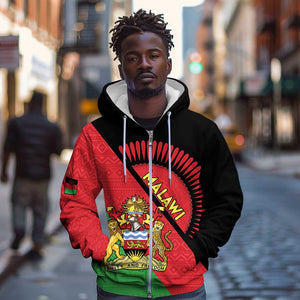 Personalized Afro Malawi Zip Hoodie Coat Of Arms - Southeastern Africa Pattern