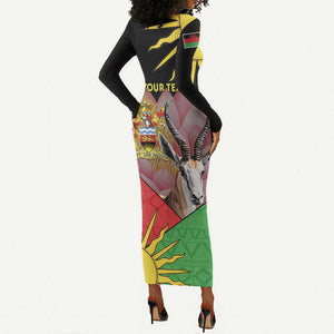 Personalized Africa Malawi Long Sleeve Bodycon Dress Thomsons Gazelle With Lotus