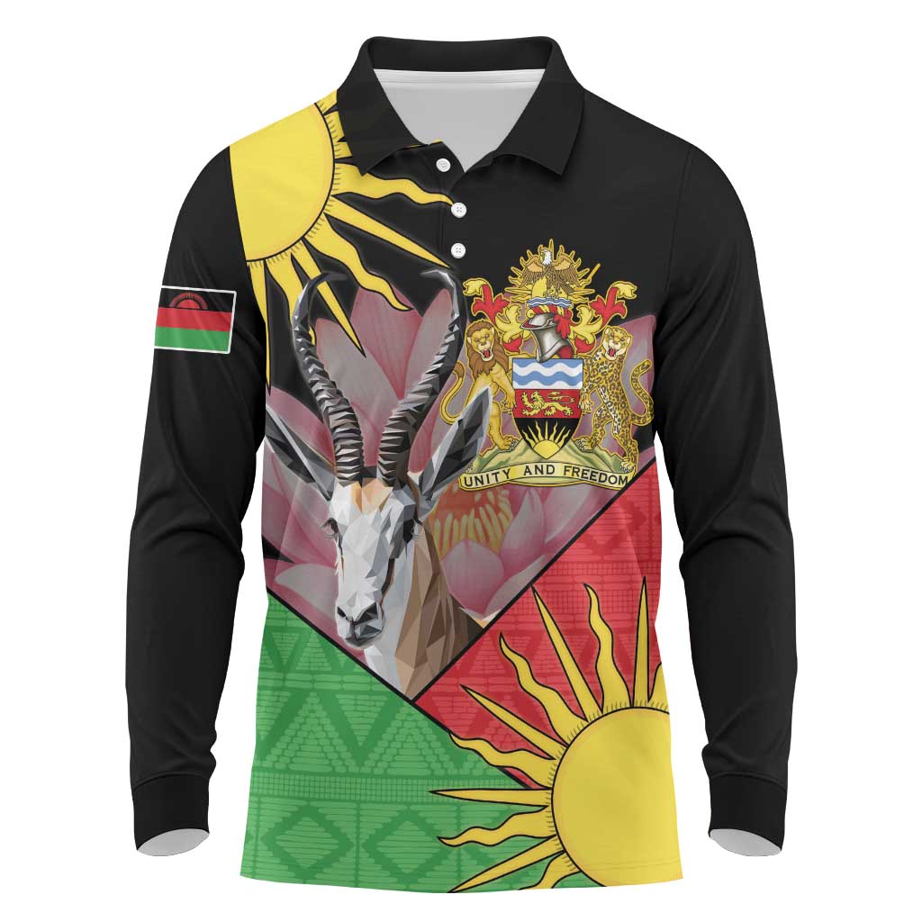 Personalized Africa Malawi Long Sleeve Polo Shirt Thomsons Gazelle With Lotus