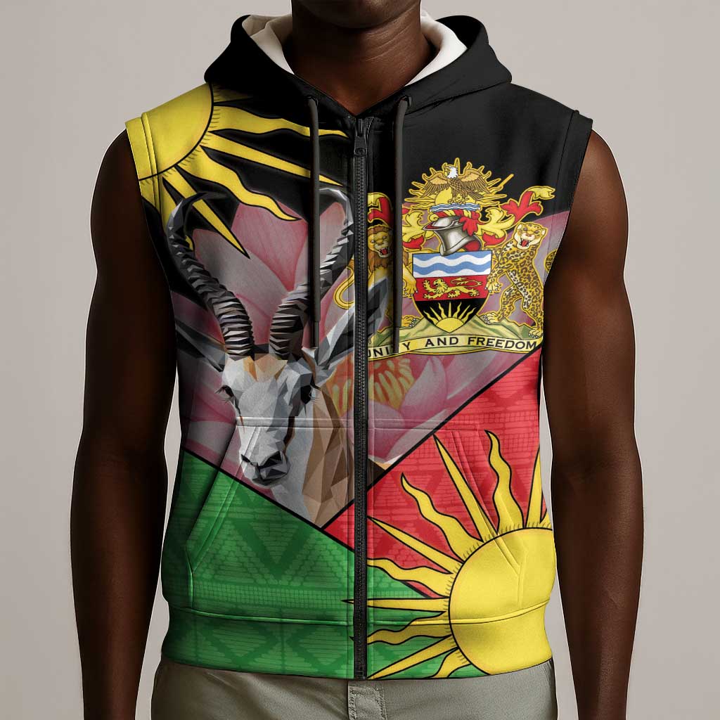 Personalized Africa Malawi Sleeveless Zip Hoodie Thomsons Gazelle With Lotus - African Pride
