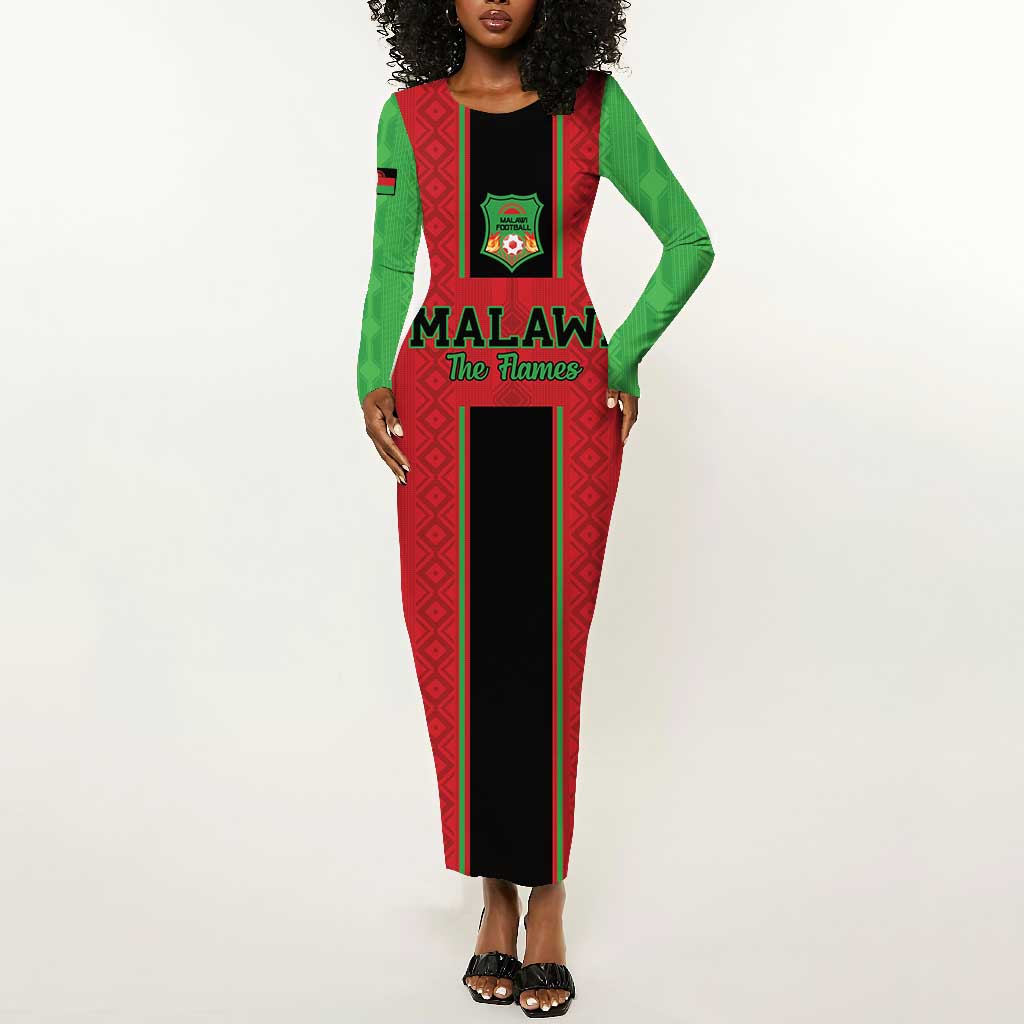 Custom Afro Malawi Football Long Sleeve Bodycon Dress Go Champions - African Pattern