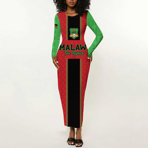 Custom Afro Malawi Football Long Sleeve Bodycon Dress Go Champions - African Pattern