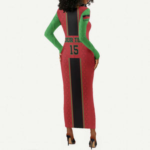 Custom Afro Malawi Football Long Sleeve Bodycon Dress Go Champions - African Pattern