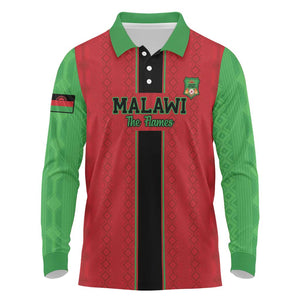 Custom Afro Malawi Football Long Sleeve Polo Shirt Go Champions - African Pattern