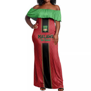 Custom Afro Malawi Football Off Shoulder Maxi Dress Go Champions - African Pattern