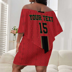 Custom Afro Malawi Football Off Shoulder Short Dress Go Champions - African Pattern