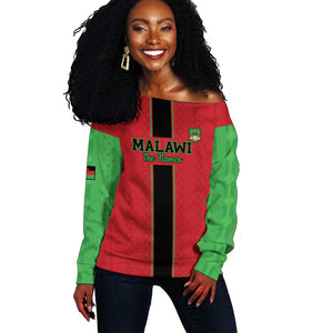 Custom Afro Malawi Football Off Shoulder Sweater Go Champions - African Pattern