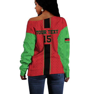 Custom Afro Malawi Football Off Shoulder Sweater Go Champions - African Pattern