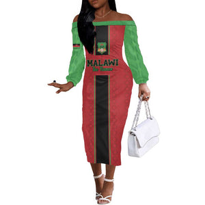 Custom Afro Malawi Football Off The Shoulder Long Sleeve Dress Go Champions - African Pattern