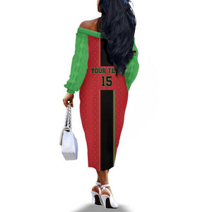 Custom Afro Malawi Football Off The Shoulder Long Sleeve Dress Go Champions - African Pattern