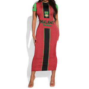 Custom Afro Malawi Football Short Sleeve Bodycon Dress Go Champions - African Pattern