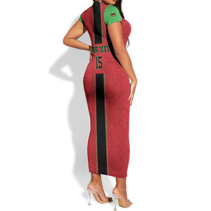 Custom Afro Malawi Football Short Sleeve Bodycon Dress Go Champions - African Pattern