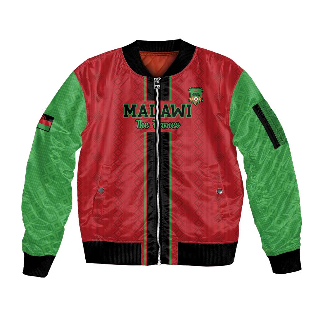 Custom Afro Malawi Football Sleeve Zip Bomber Jacket Go Champions - African Pattern