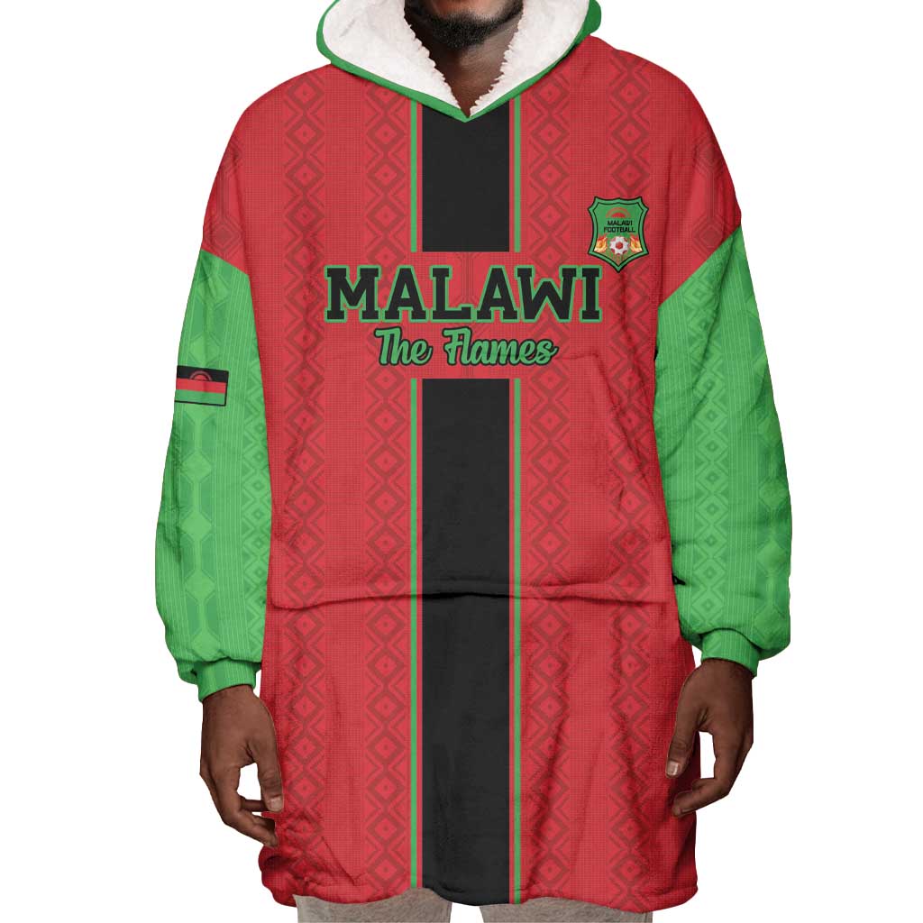 Custom Afro Malawi Football Wearable Blanket Hoodie Go Champions - African Pattern