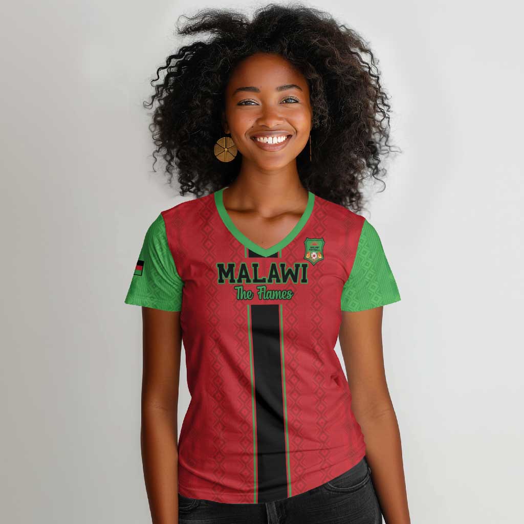 Custom Afro Malawi Football Women V-Neck T-Shirt Go Champions - African Pattern