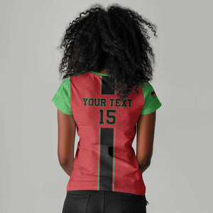 Custom Afro Malawi Football Women V-Neck T-Shirt Go Champions - African Pattern