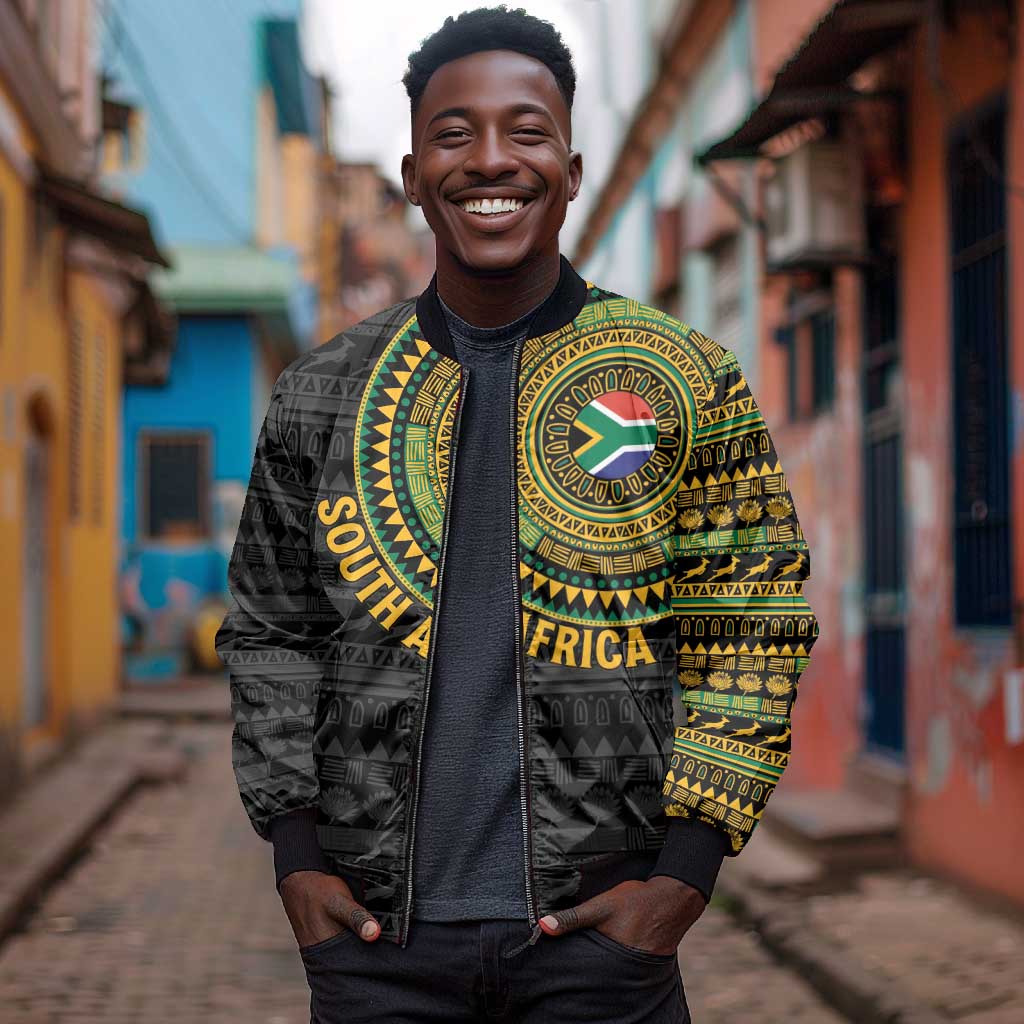 Personalised South Africa African Tribal Pattern Bomber Jacket Chest Arm Tattoo