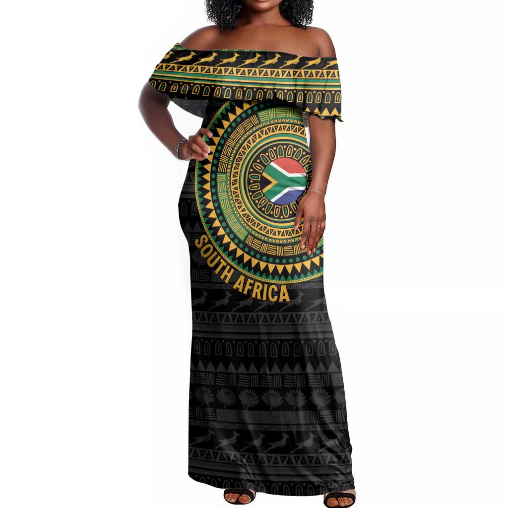 Personalised South Africa African Tribal Pattern Off Shoulder Maxi Dress Chest Arm Tattoo