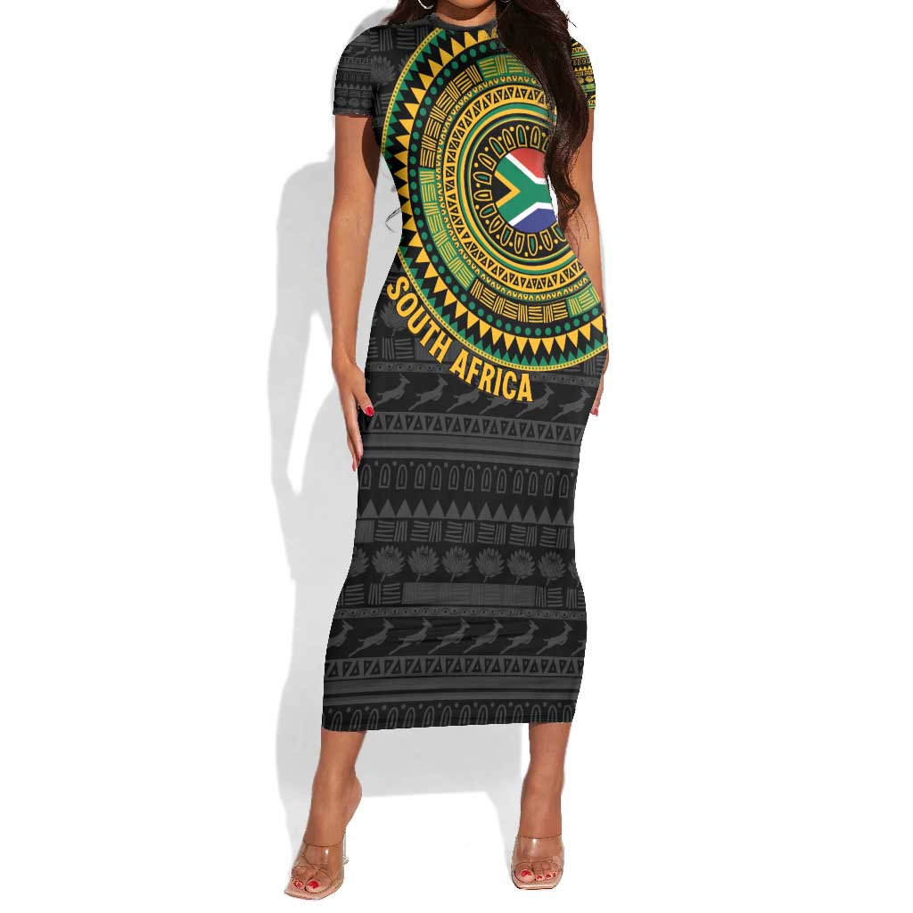 Personalised South Africa African Tribal Pattern Short Sleeve Bodycon Dress Chest Arm Tattoo LT15