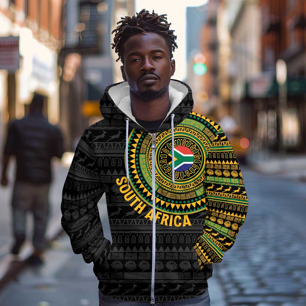 Personalised South Africa African Tribal Pattern Zip Hoodie Chest Arm Tattoo