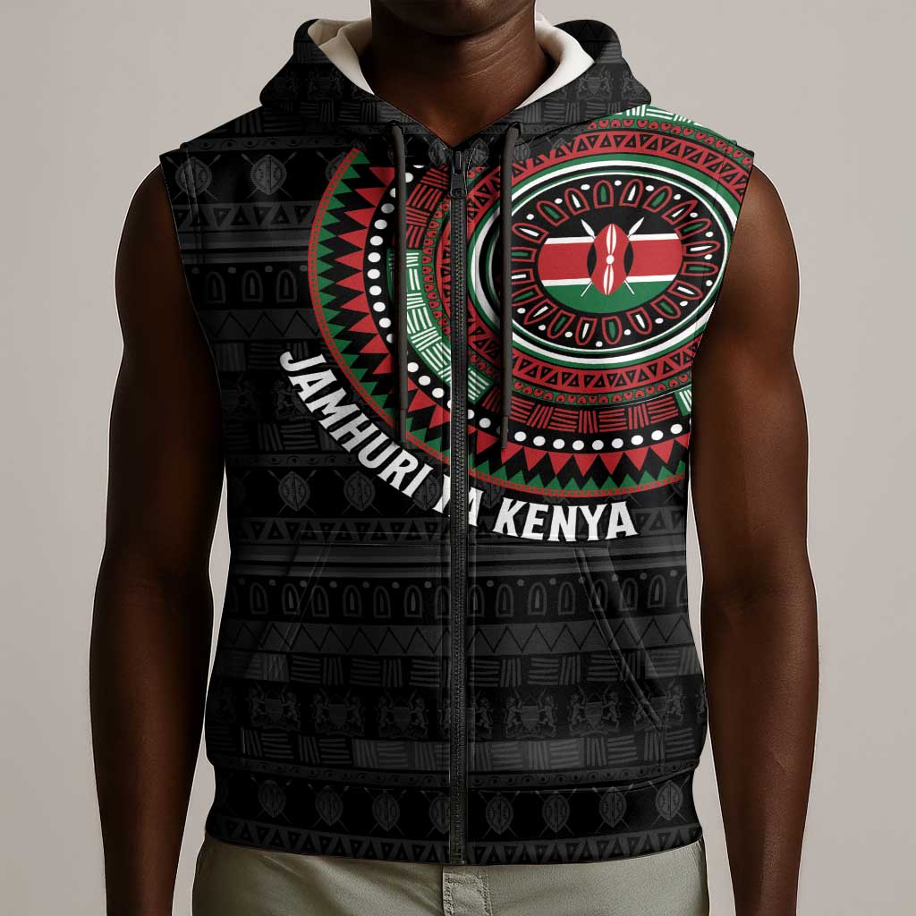 Personalised Kenya African Tribal Pattern Sleeveless Zip Hoodie Chest Arm Tattoo - African Pride