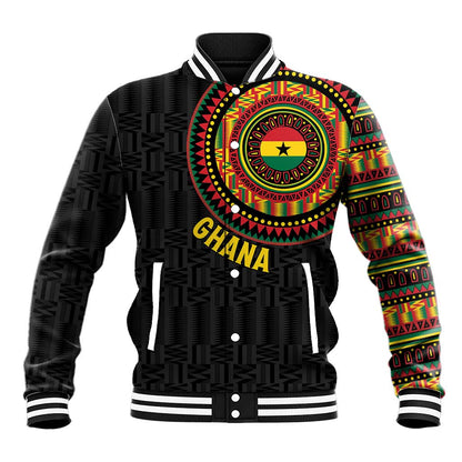 Personalised Ghana African Tribal Mix Kente Patterns Baseball Jacket Chest Arm Tattoo