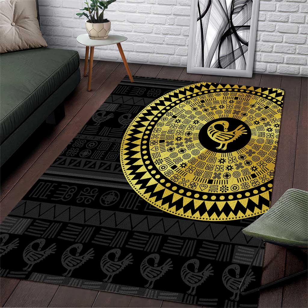 African Adinkra Area Rug Sankofa Bird - Gold Version - Chest Arm Tattoo